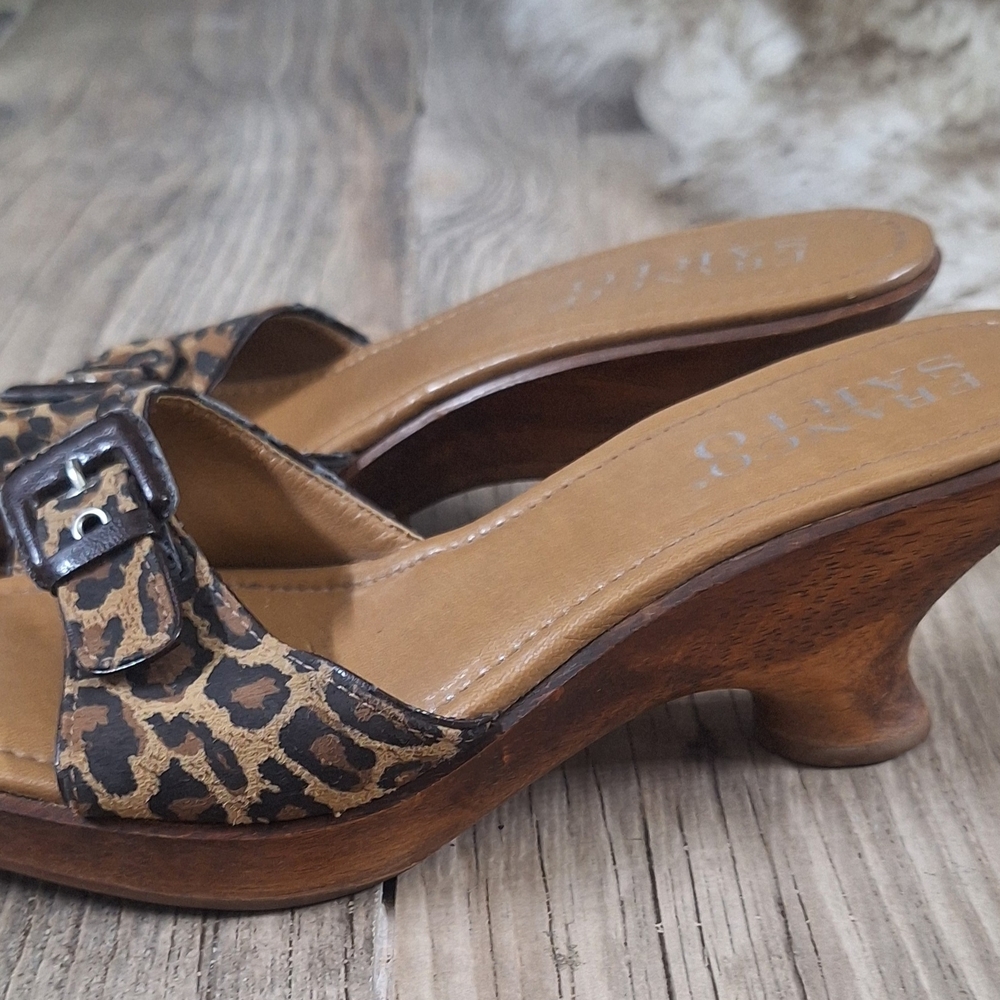 Franco Sarto Leopard Print Slide Sandals Wooden Heel Mules Size 8M - Picture 4 of 9